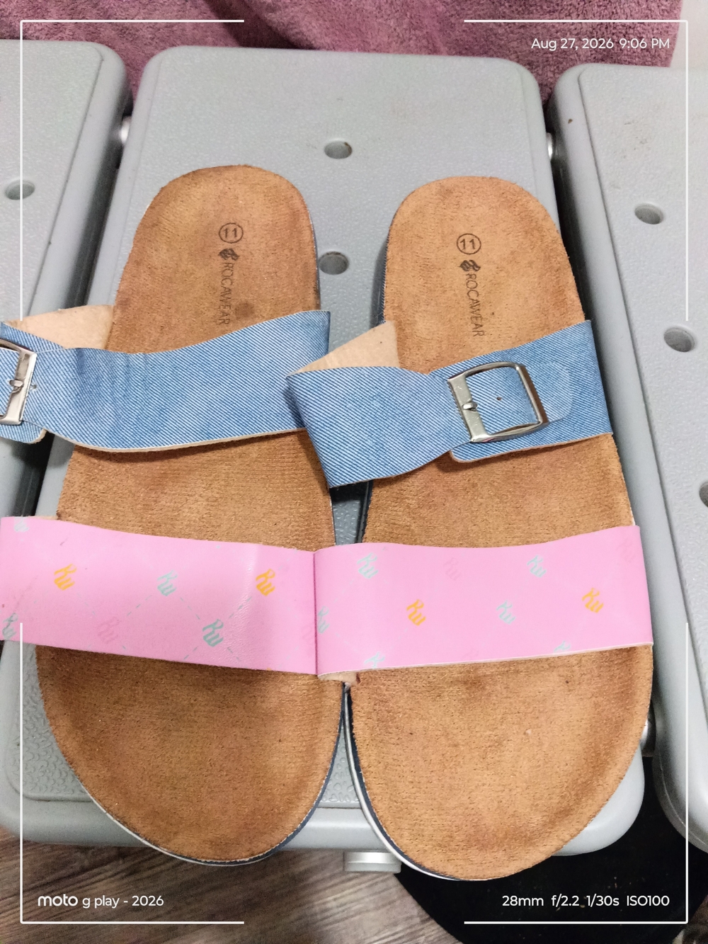 Rocawear Two-Tone Slide Sandals in Blue and Pink